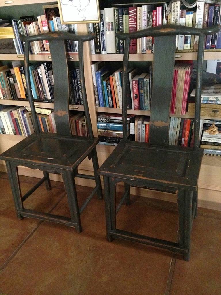 Pair of Chinese Yoke-Back Painted Wood Side Chairs In Excellent Condition For Sale In Savannah, GA