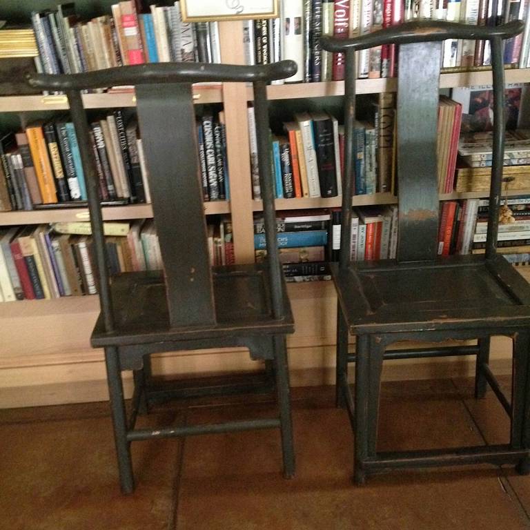Pair of Chinese Yoke-Back Painted Wood Side Chairs For Sale 3