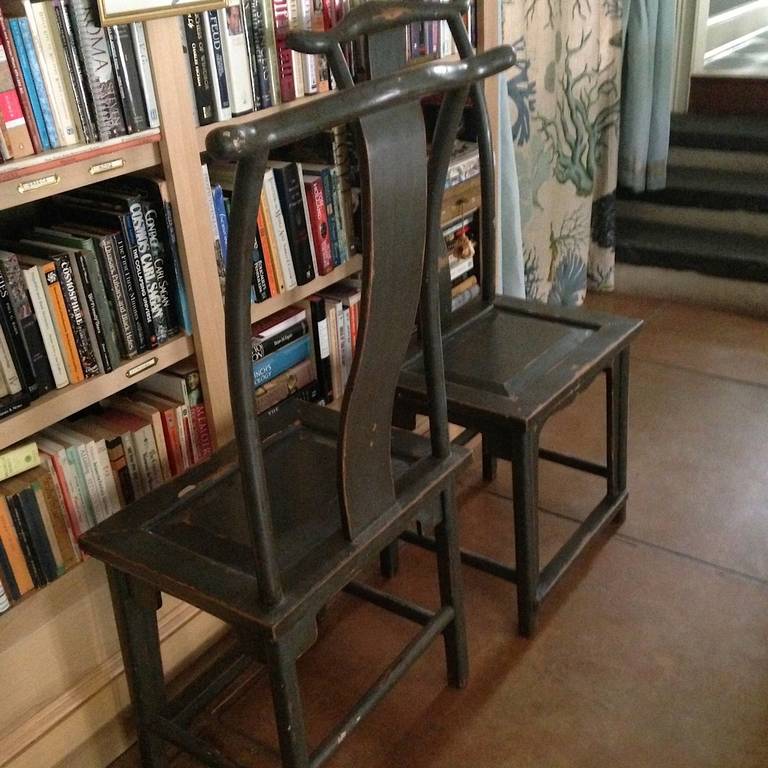 Pair of Chinese Yoke-Back Painted Wood Side Chairs For Sale 4