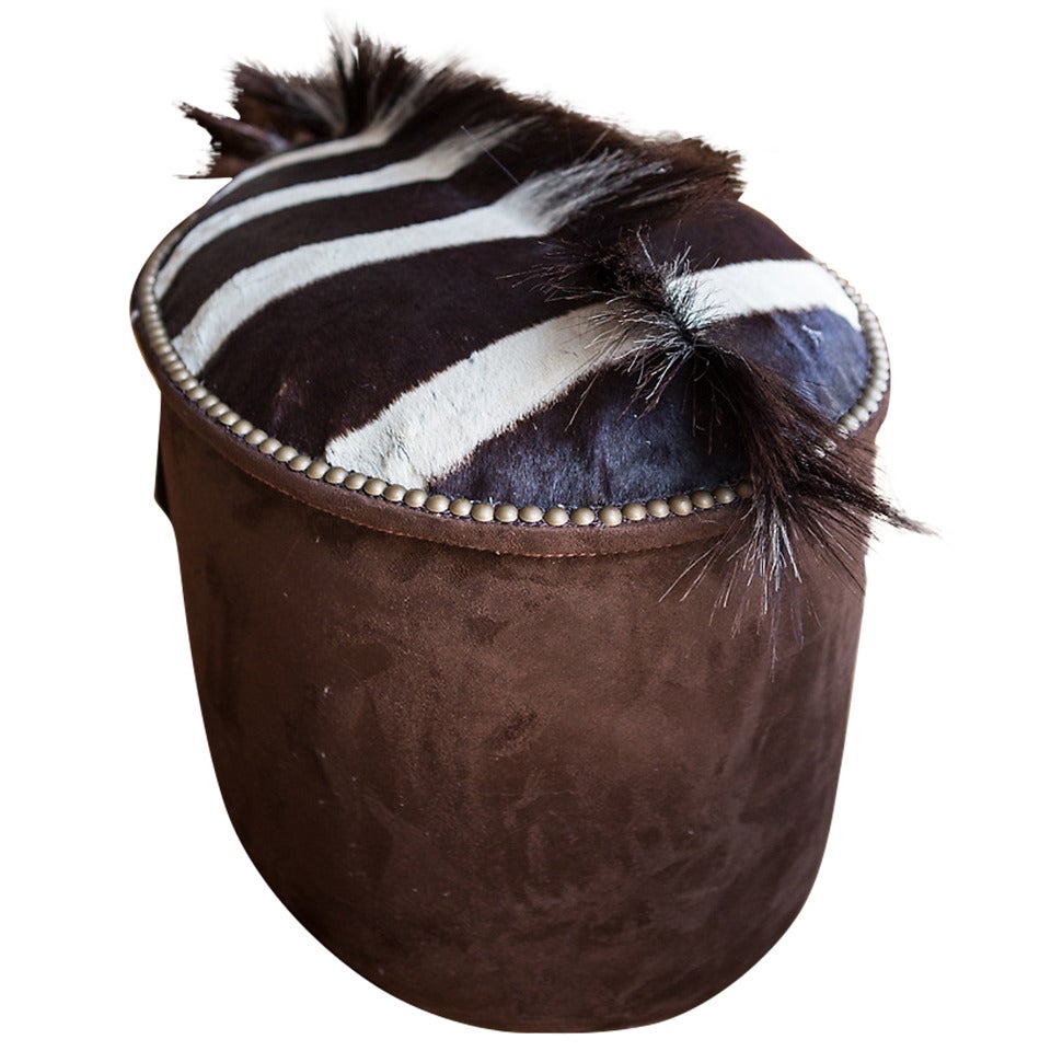 Zebra Upholstered Ottoman For Sale