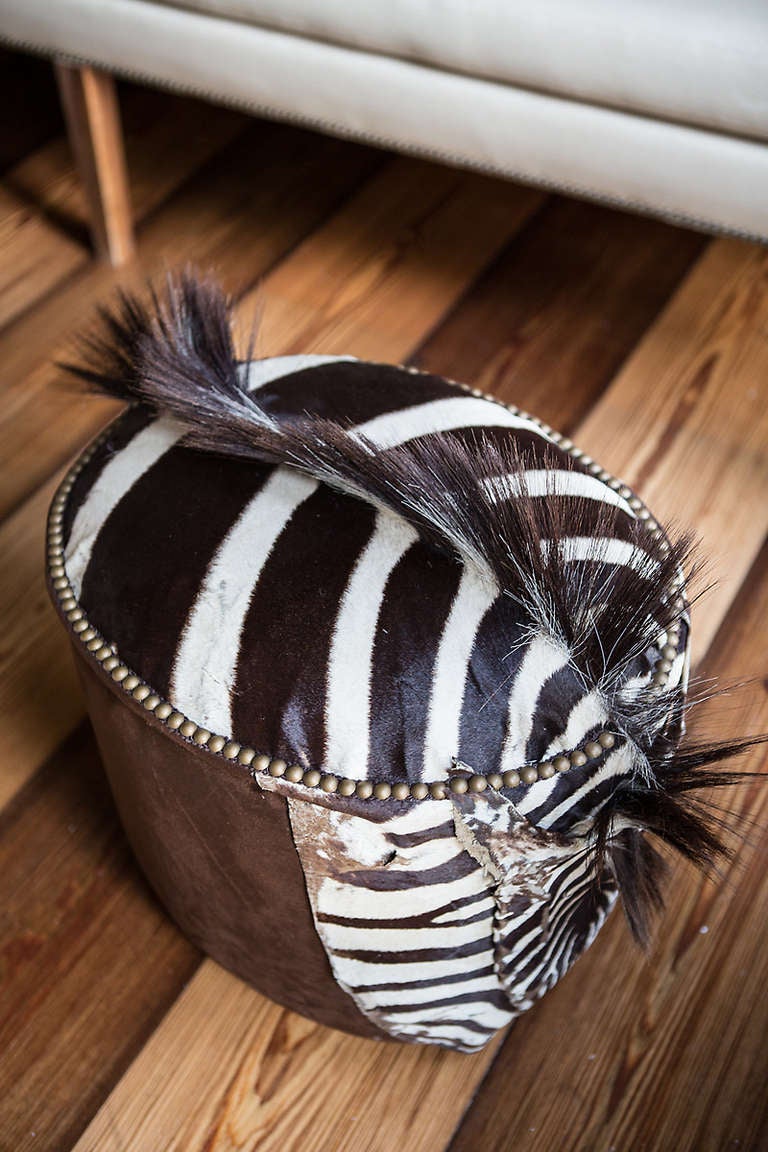 20th Century Zebra Upholstered Ottoman For Sale