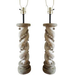 Pair Gesso Wood Column Lamps