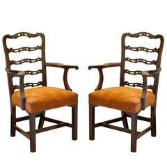 Pair of Mahogany Ladder Back Elbow Chairs