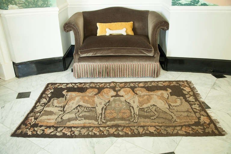 Caucasian Russian Brown Kilim with Dogs For Sale