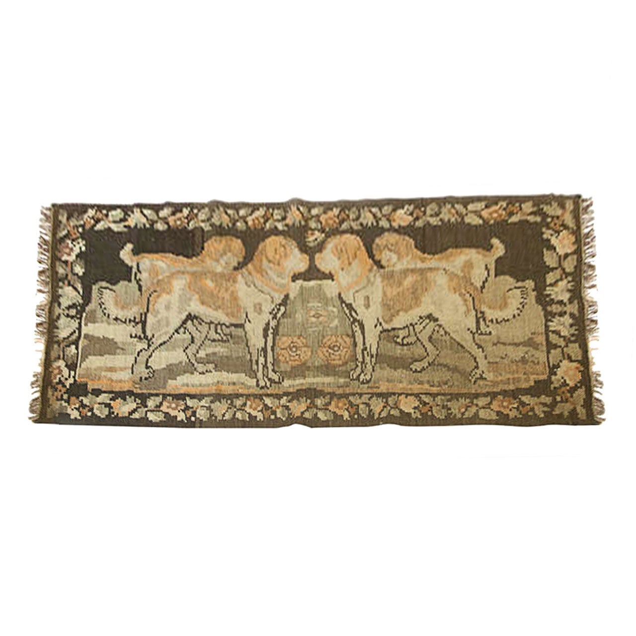 Russian Brown Kilim with Dogs For Sale