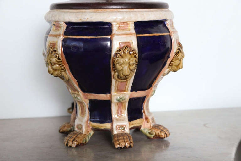 19th Century Pair of Mintons Porcelain Urns Now Mounted as Lamps For Sale
