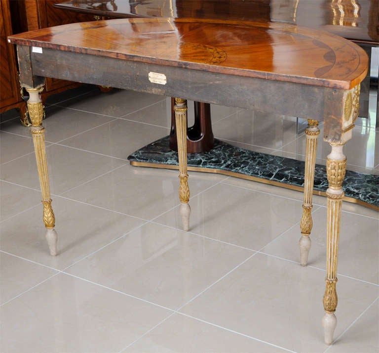 Exceptional George III Cream Painted, Parcel Gilt, Demi Lune, Robert Adam