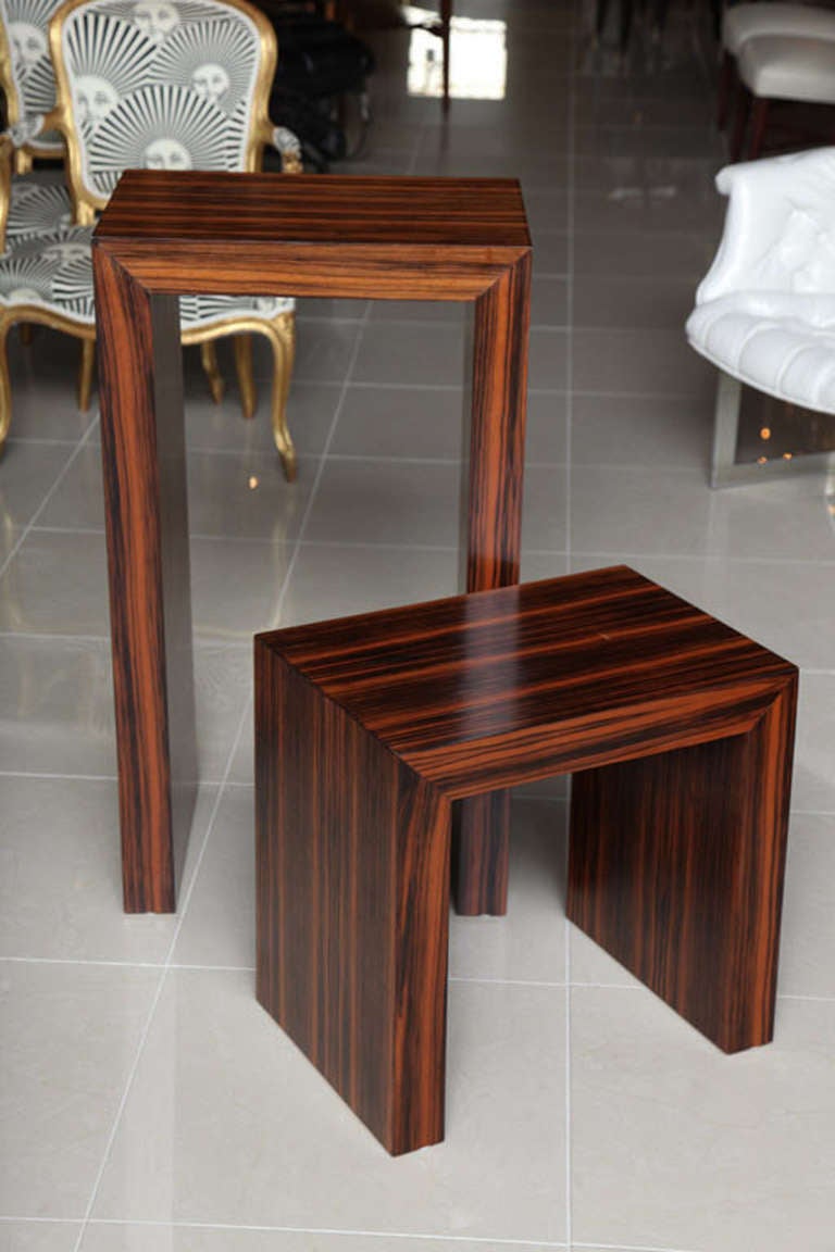 French Ebony de Macassar Pedestal and Table, France For Sale