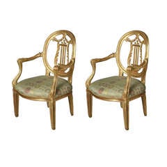 A Fine Pair of Italian Neoclassic Giltwood Arm Chairs, Roman