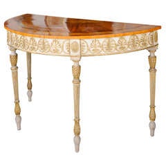 Exceptional George III Cream Painted. Parcel Gilt, Demi Lune, Robert Adam 7