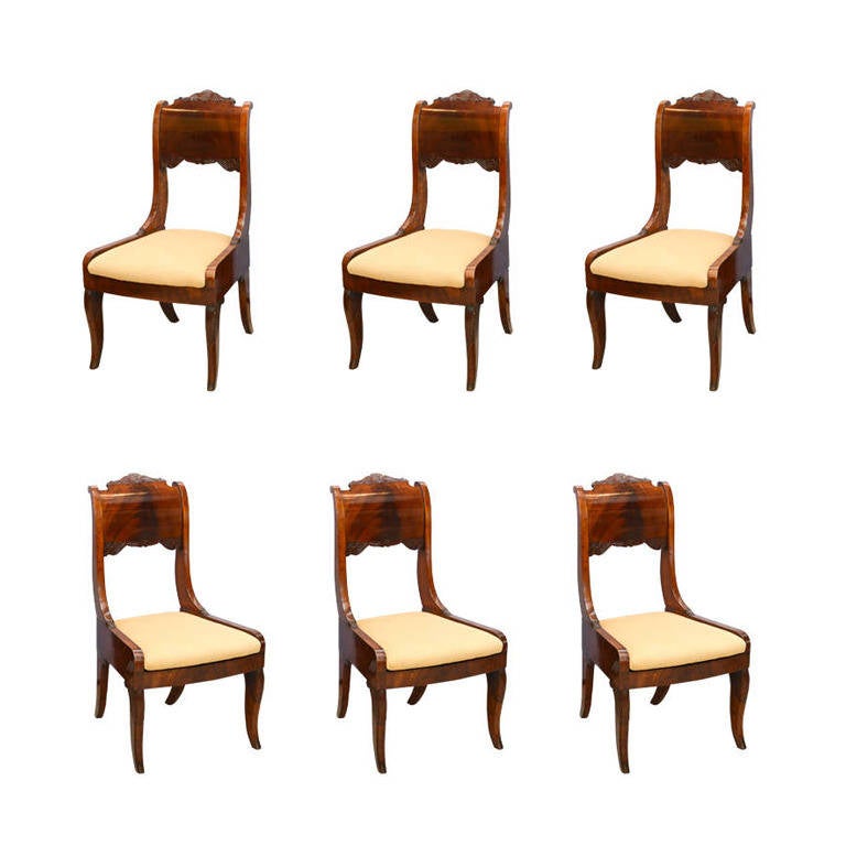 Set of Six Russian Neoclassic Mahogany Dining or Side Chairs