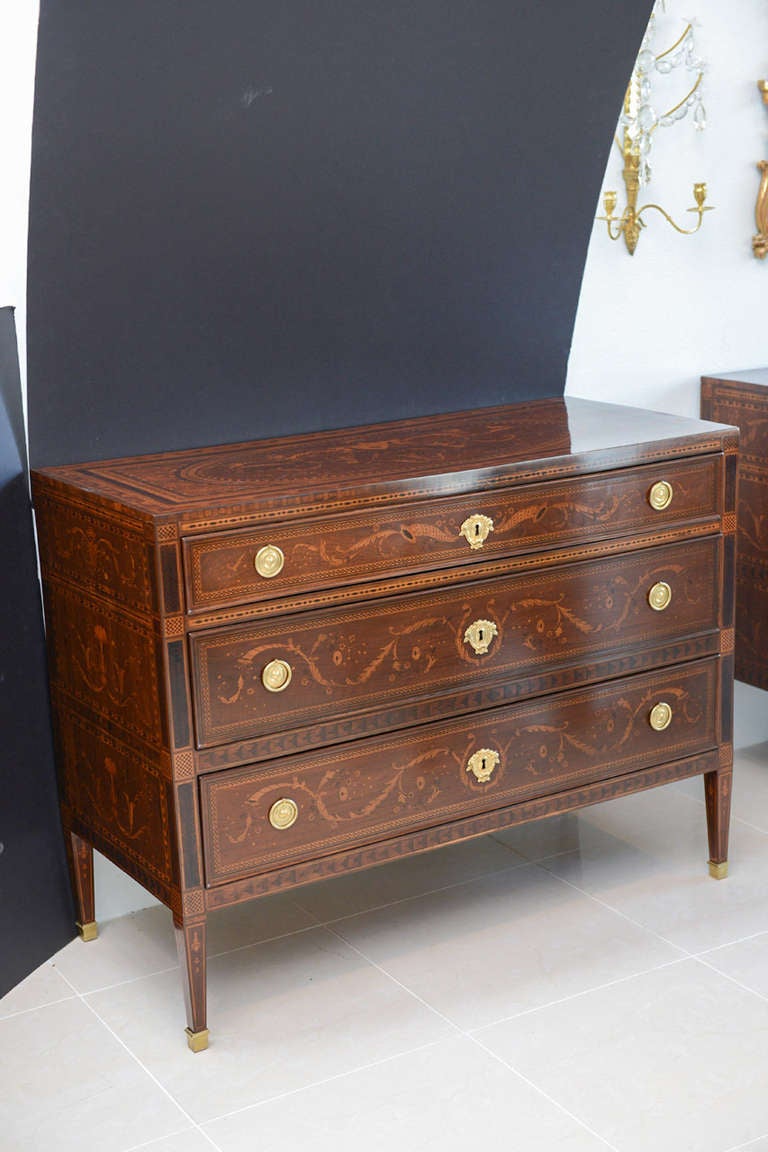 Fine Pair of Italian Neoclassic Marquetry and Parquetry Inlaid Commodes