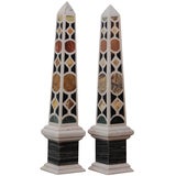 A Pair of Specimen Marble Pietra Dura Obelisks, Italy