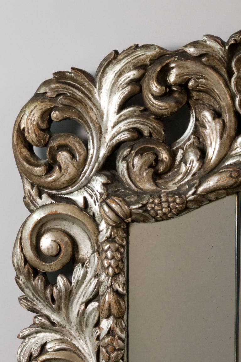 Silvered Carved Wood Frame Mirror at 1stdibs