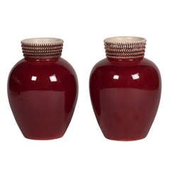 Pair of Blood Red Pol Chambost Vases