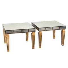 Antiqued Mirror Top End Tables, Pair
