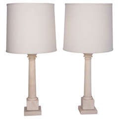 Alabaster Column Lamps, Pair