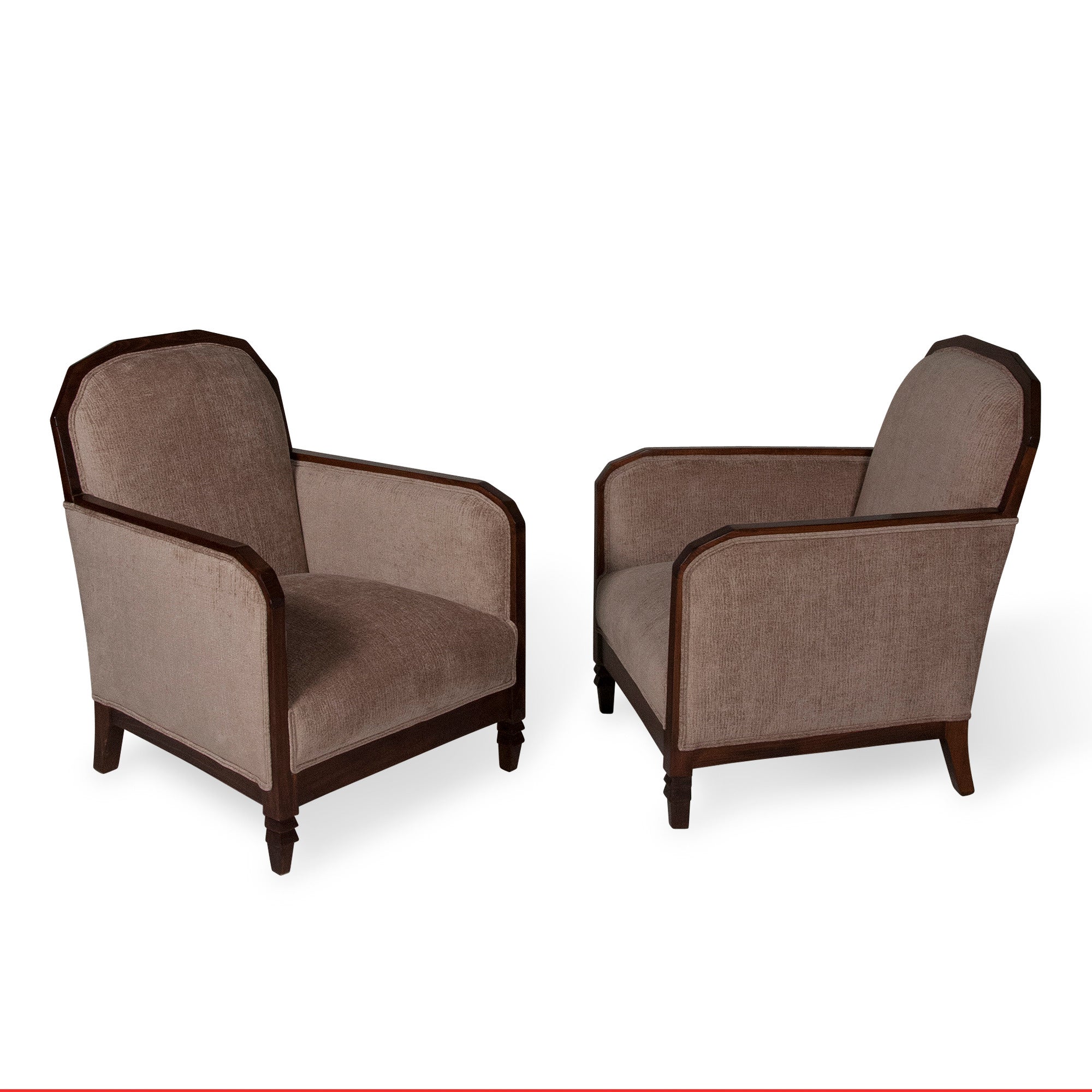 Pair of Walnut Angled Frame Armchairs