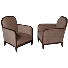 Pair of Walnut Angled Frame Armchairs