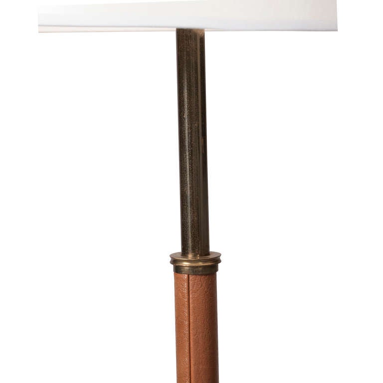 Mid-20th Century 50s French Textured Leather Floor Lamp