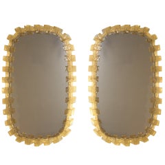 Pair of Amber Resin Illuminated/Lit MIrrors