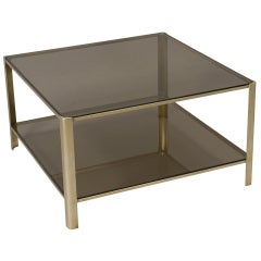 Bronze Two Tier Square Coffee Table by Jacques Quinet