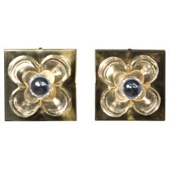 Pair of Chunky Glass Block Flower Wall Sconces