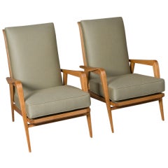 Pair of Sycamore Armchairs by Henri Martin Etienne