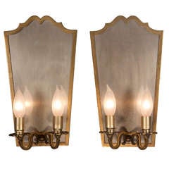 Brass Shield Sconces, Pair
