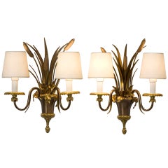 Pair of Two Arm Bronze Foliate Form Sconces by Charles et Cie