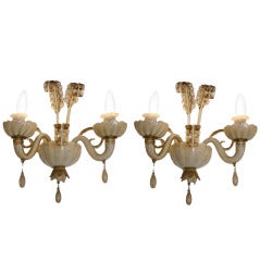 Golden Glass Sconces by Veronese, Pair