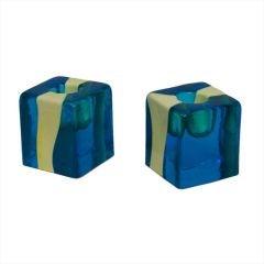 Pair of Glass Cube Candleholders by Pierre Cardin