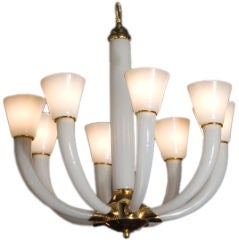 Eight Arm Pelleguso White and Clear Glass Chandelier