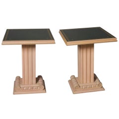 Pair of Neoclassical Style Leather Top Limed Oak Side Tables