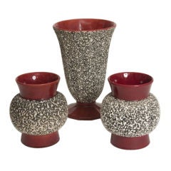 Set of Three Red Glazed Ceramic Vases by Paul Millet for Sevres