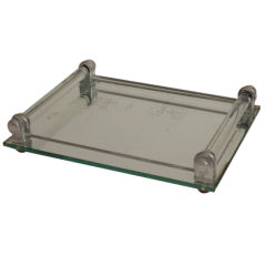 Mirrored Tray with Aluminum and Glass Rod Handles