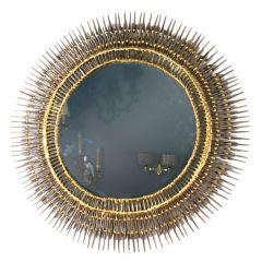 Circular Mirror with Iron and Gold Spiked Frame