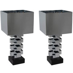 Pair of Interlaced Column Table Lamps by C. Jere
