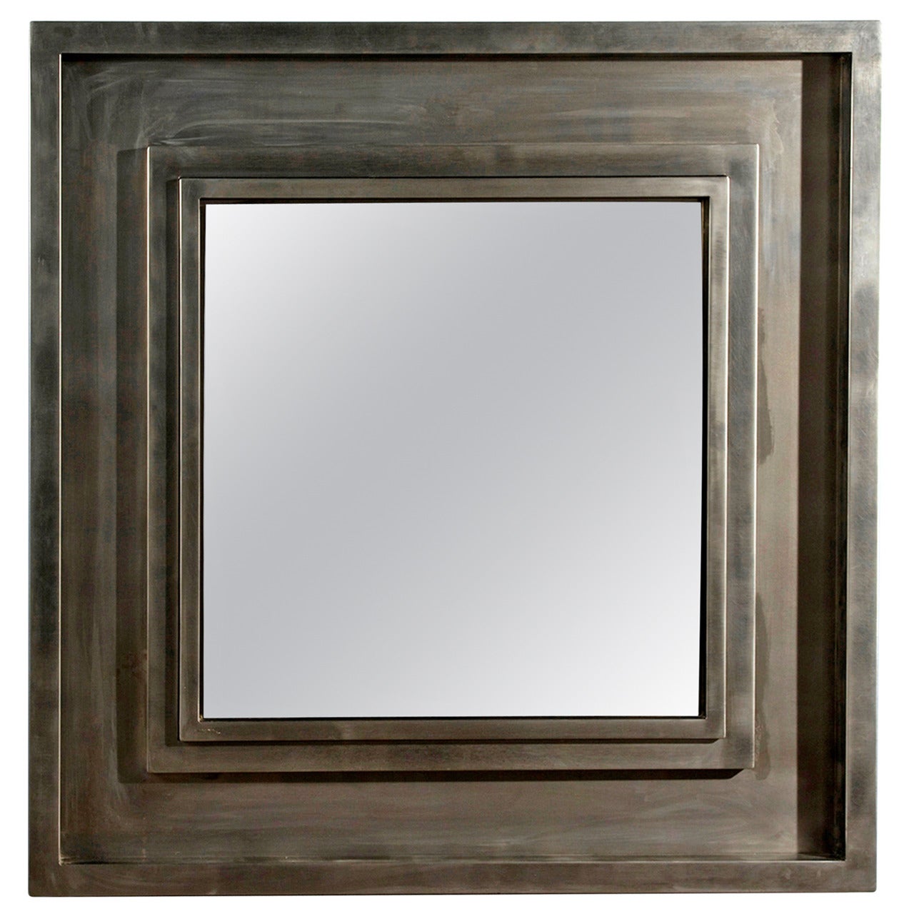 Brushed Steel Frame Mirror For Sale