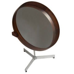 Rosewood Frame Circular Pivoting Table Mirror by Luxus