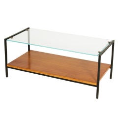 Vintage Glass Top and Rosewood Steel Frame Coffee Table by Alain Richard