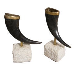 Pair of Goat Horn and Bronze Vases by Maitland Smith