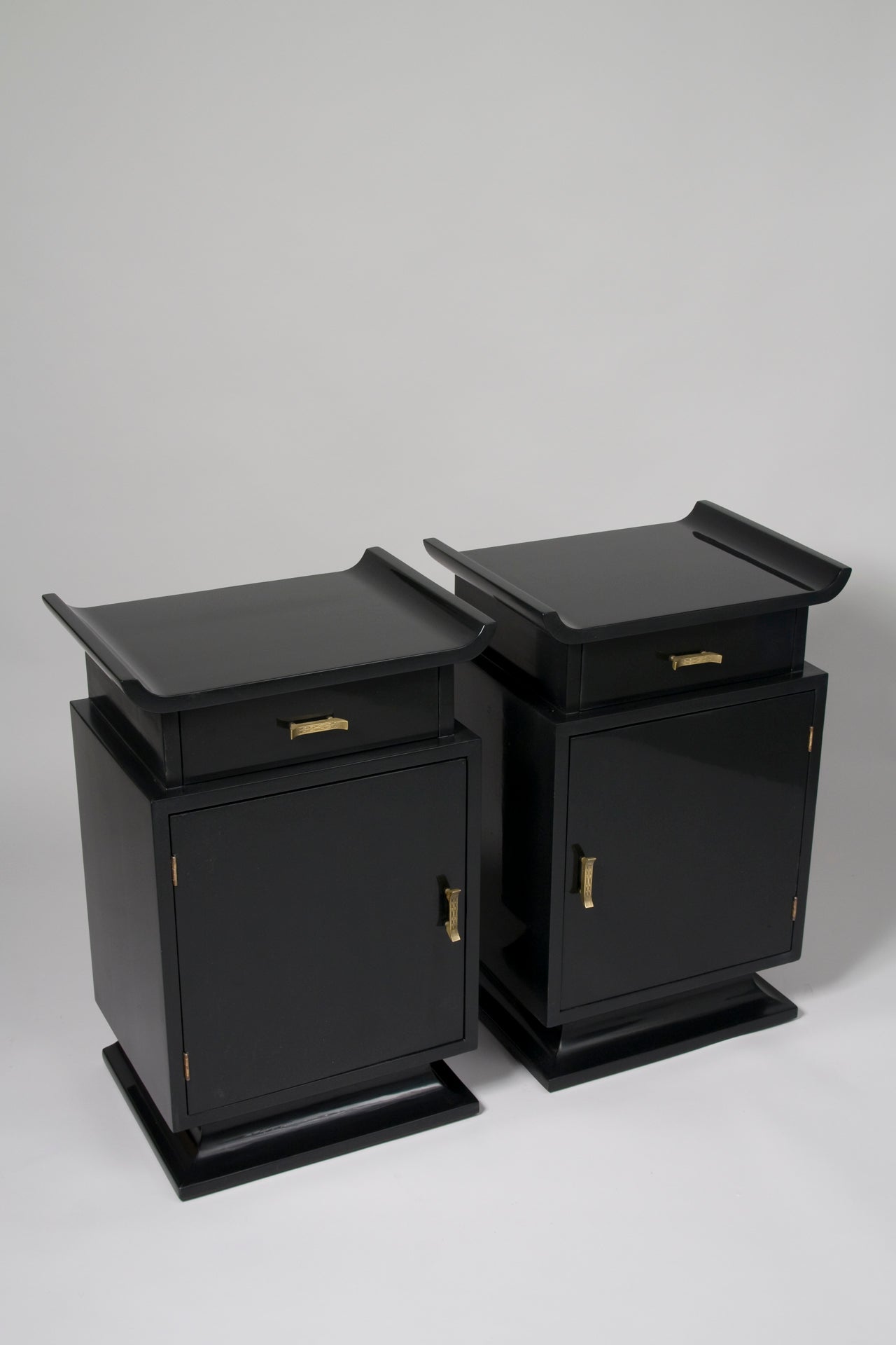 Black Lacquered Asian Modern Nightstands
