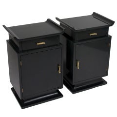 Black Lacquered Asian Modern Nightstands