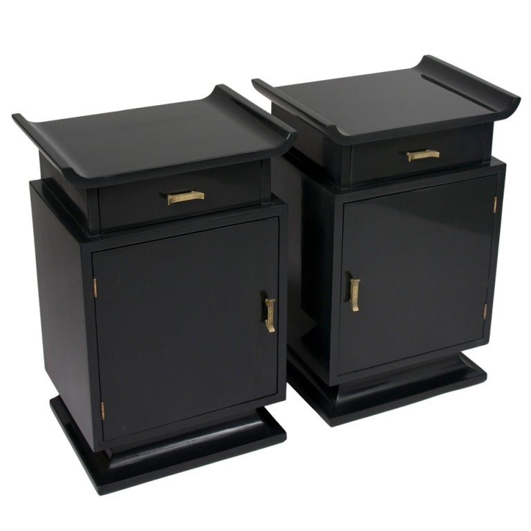 Black Lacquered Asian Modern Nightstands at 1stDibs