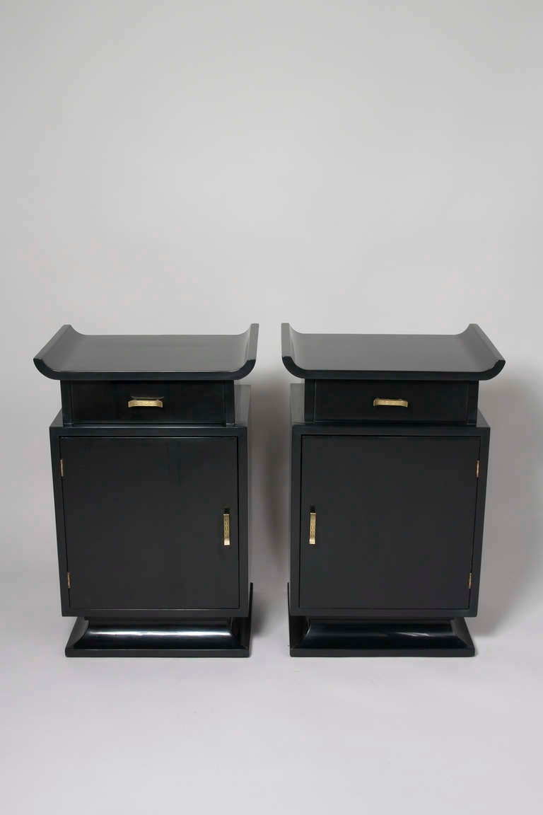 American Black Lacquered Asian Modern Nightstands