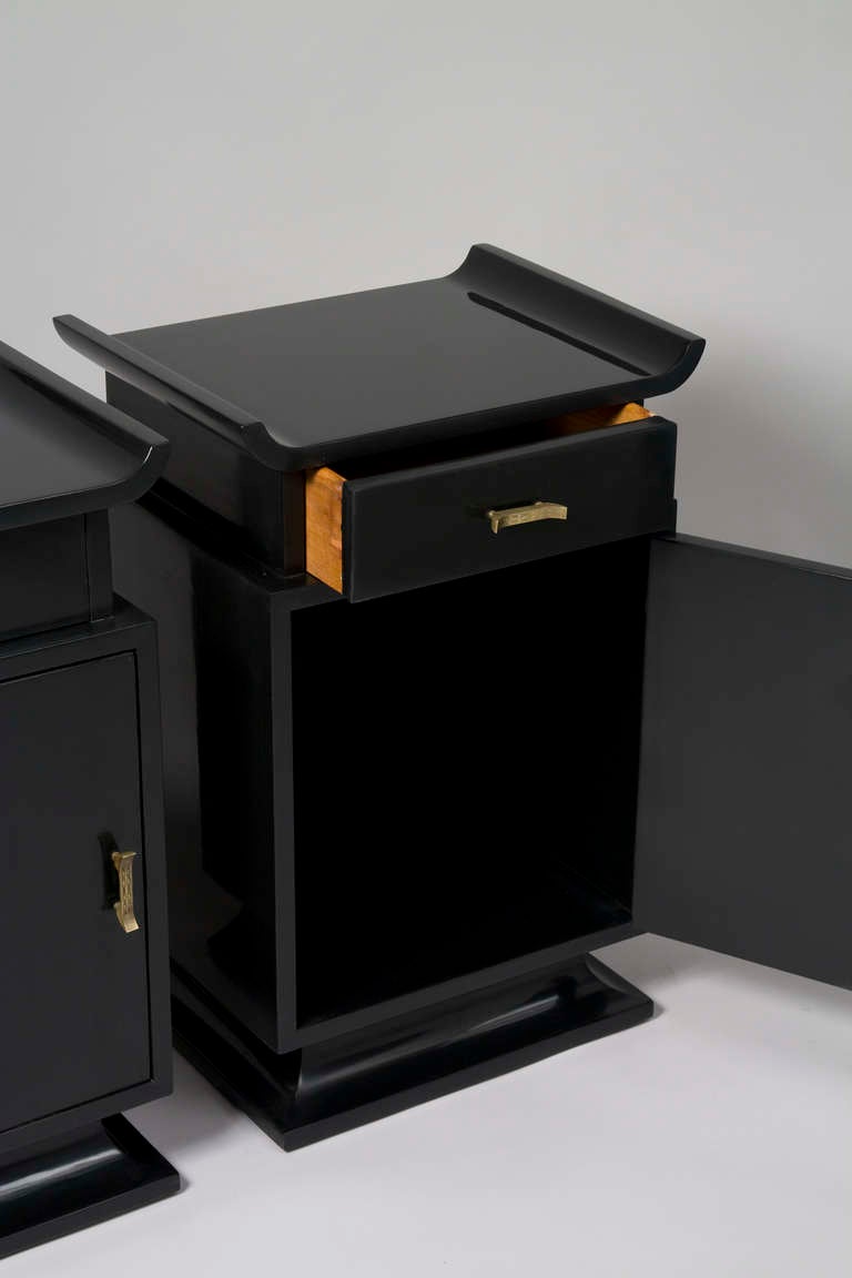 Black Lacquered Asian Modern Nightstands 1