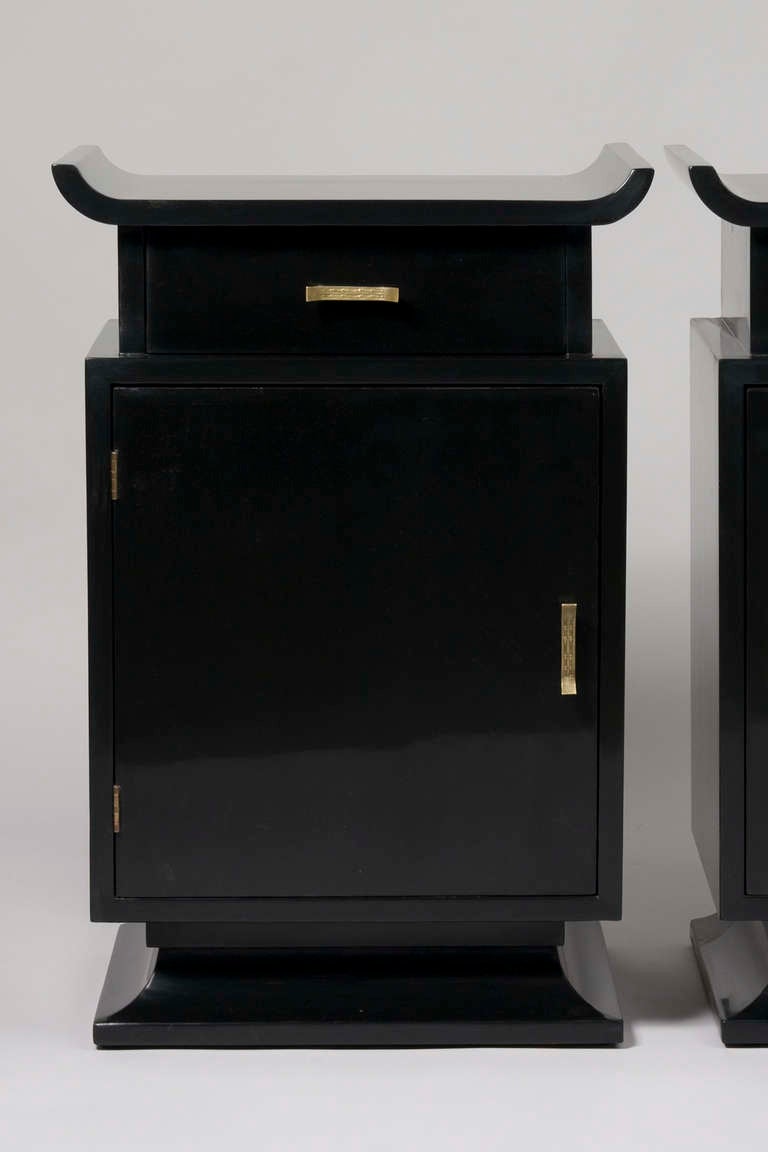 Black Lacquered Asian Modern Nightstands 2