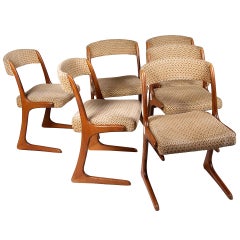 French Modern Walnut Dining Chairs, Set of Six