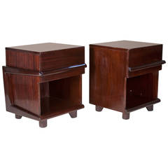 Pair of Single-Drawer Walnut End Tables